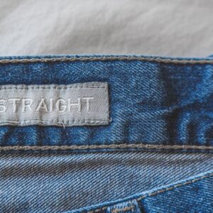 Blue denim jeans with label